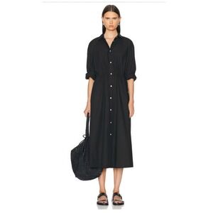NWOT Skall Studio Mia Shirt Dress Black Organic Cotton Midi Button Dress 38 S